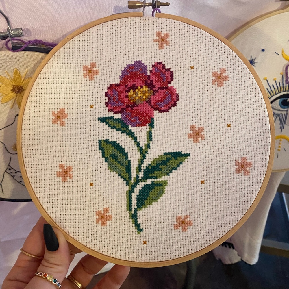 Floral Cross Stitch Hoop Art